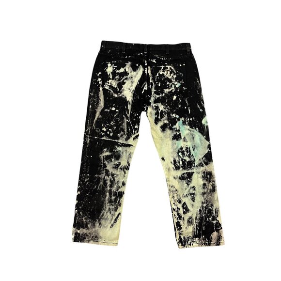 Hand-Painted Graphic Jeans With Pokemon-Themed Patches Green & Black Cotton Blen - Picture 2 of 3